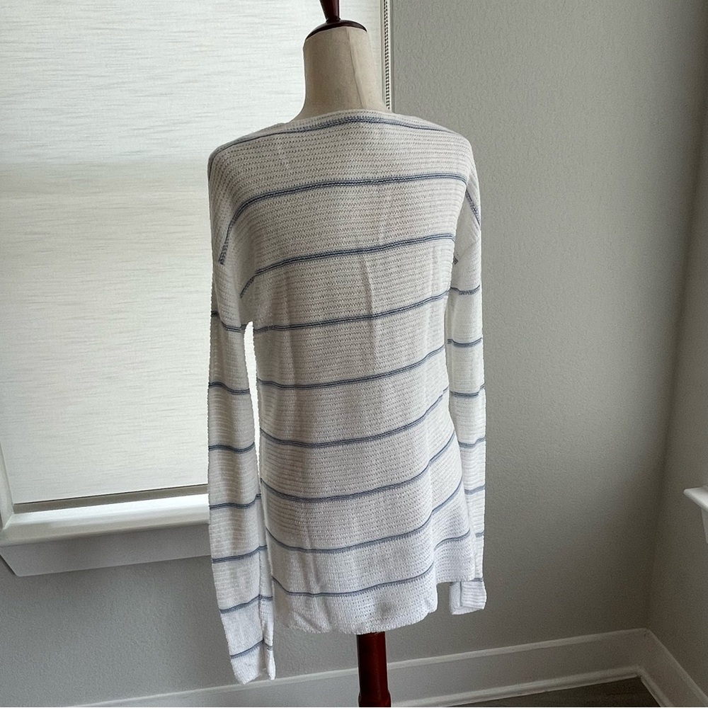 Faherty Knit Sweater Tunic Nautical Beach Striped Size Medium V-neck - Picture 2 of 8